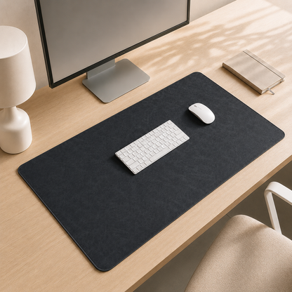 Black Luxe XL desk mat in a minimal workspace
