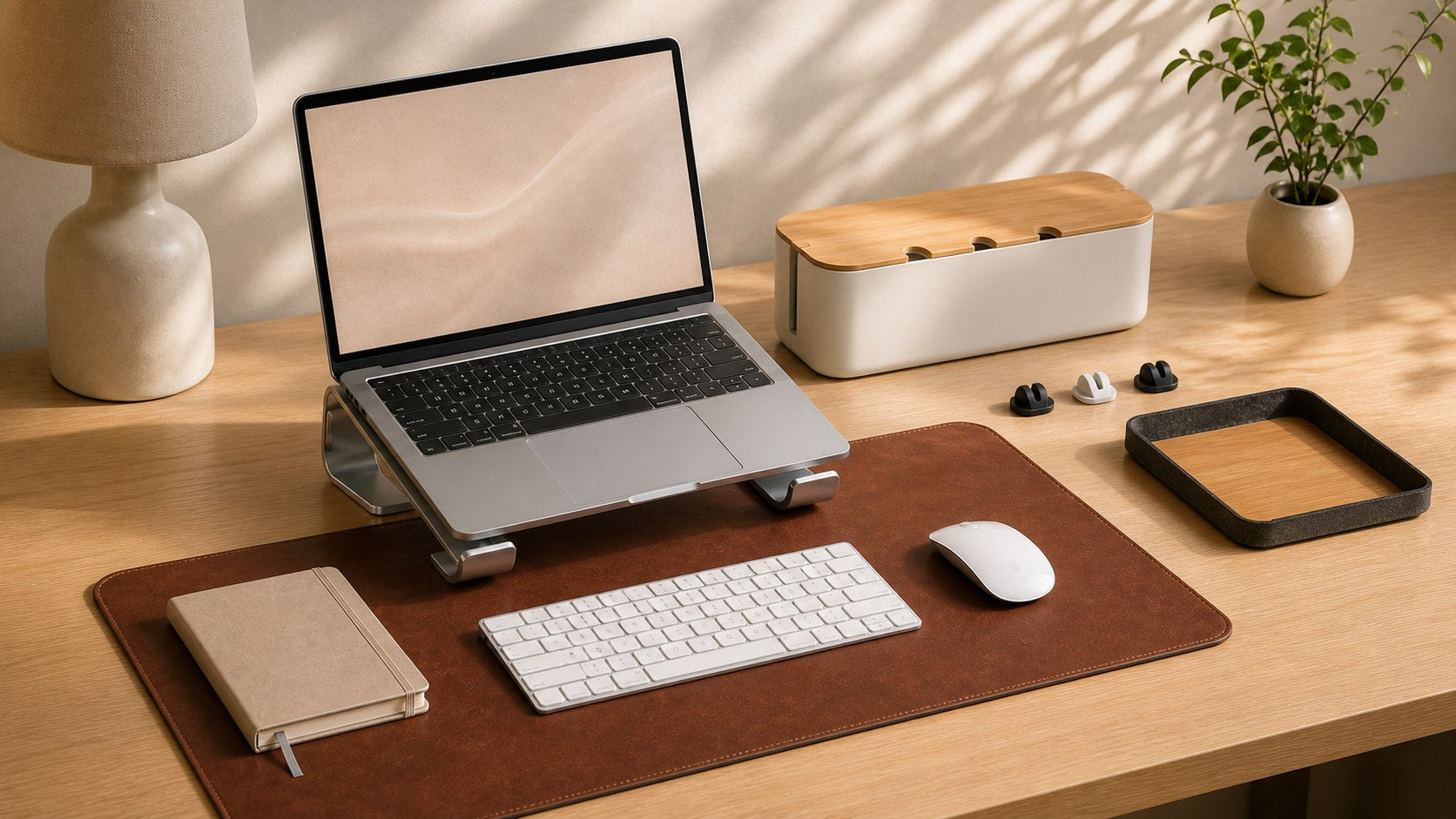 A curated collection of coordinated desk accessories